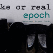 Captcha Blog Typewriter with words "Fake" and "Real," Epoch logo.