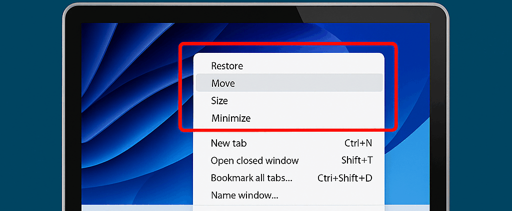 Moving off-screen windows using keyboard shortcuts in Windows 11