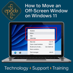 Moving an off-screen window using keyboard shortcuts in Windows 11